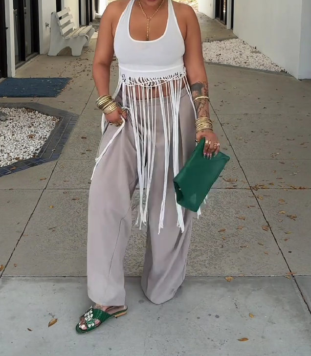 White Fringe Cotton Tank Top
