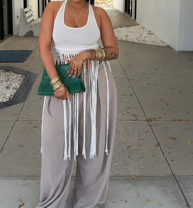 White Fringe Cotton Tank Top