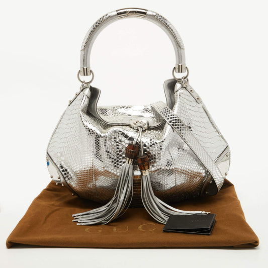 Silver Python and Leather Large Babouska Indy Hobo