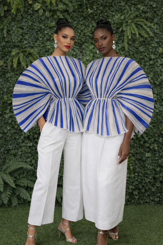 Neptunes Blue Patterned Organza Blouse