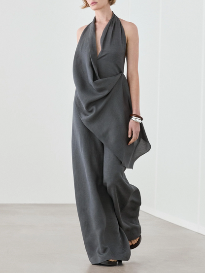 Asymmetric draped jumpsuit