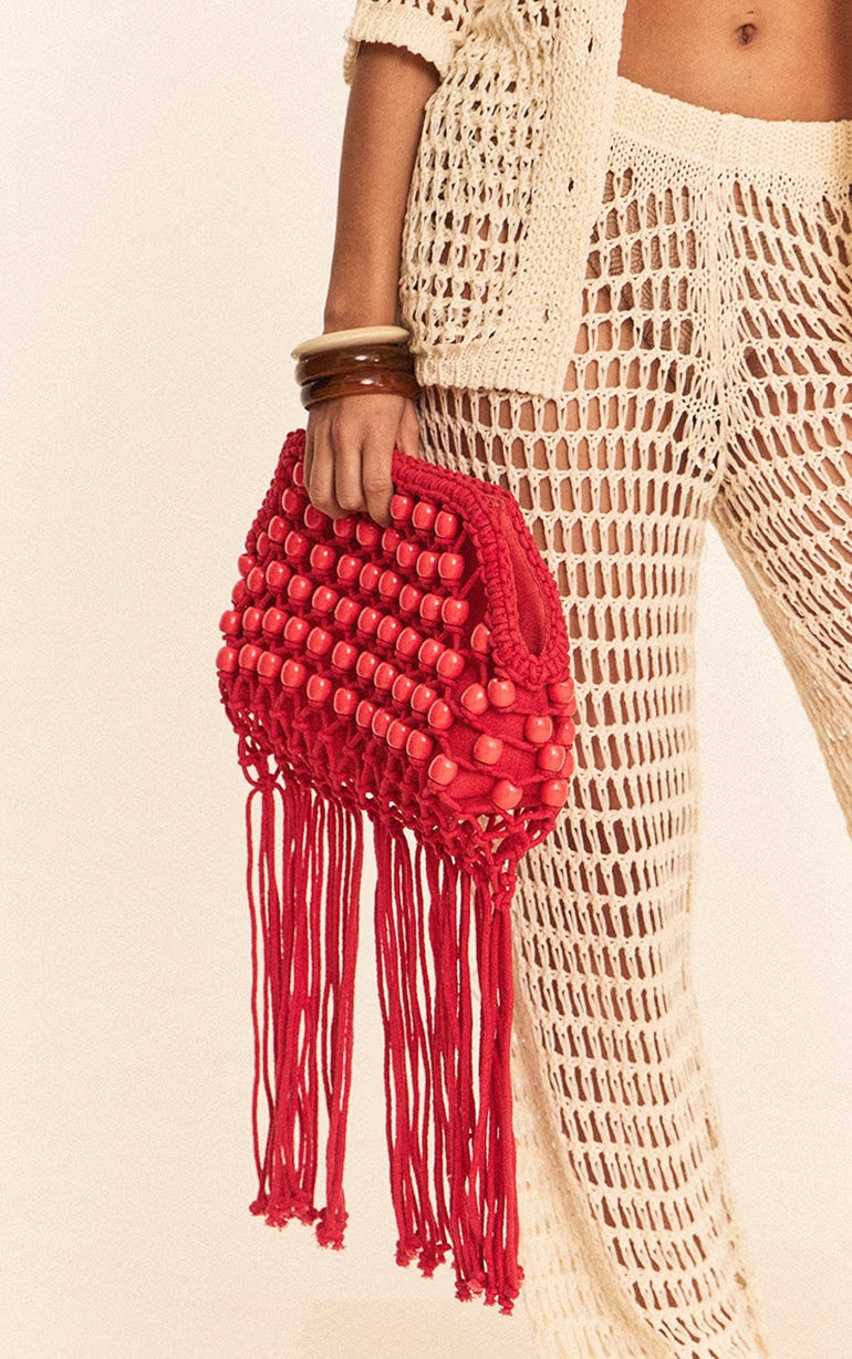 Bright Red Beaded Weave Clutch Bag