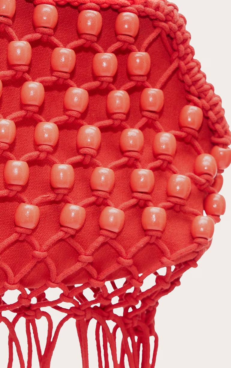 Bright Red Beaded Weave Clutch Bag