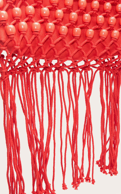 Bright Red Beaded Weave Clutch Bag