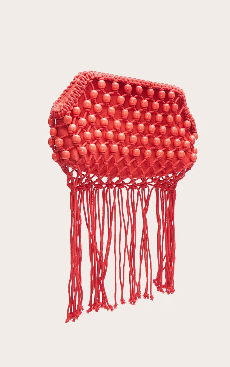 Bright Red Beaded Weave Clutch Bag