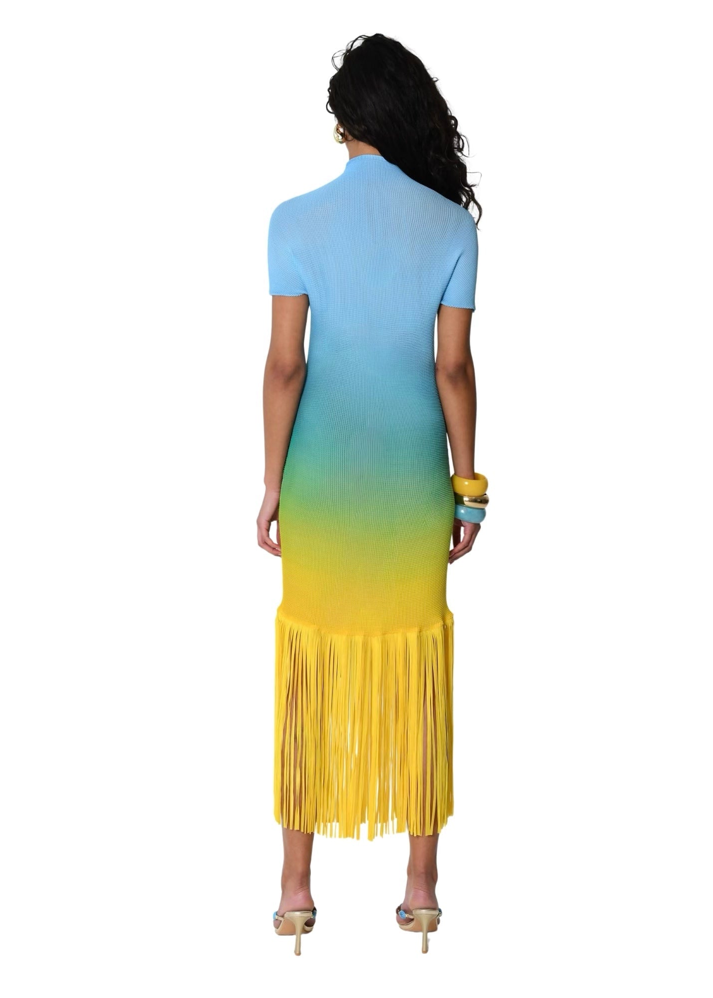 Ombré-effect stretch maxi skirt with fringe detail