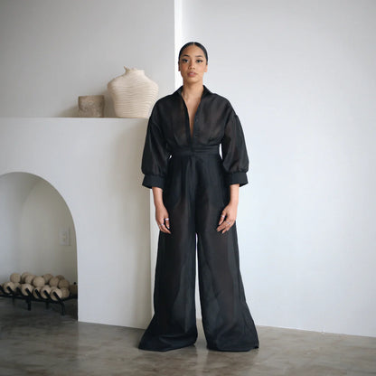 Shirt wide leg jumpsuit