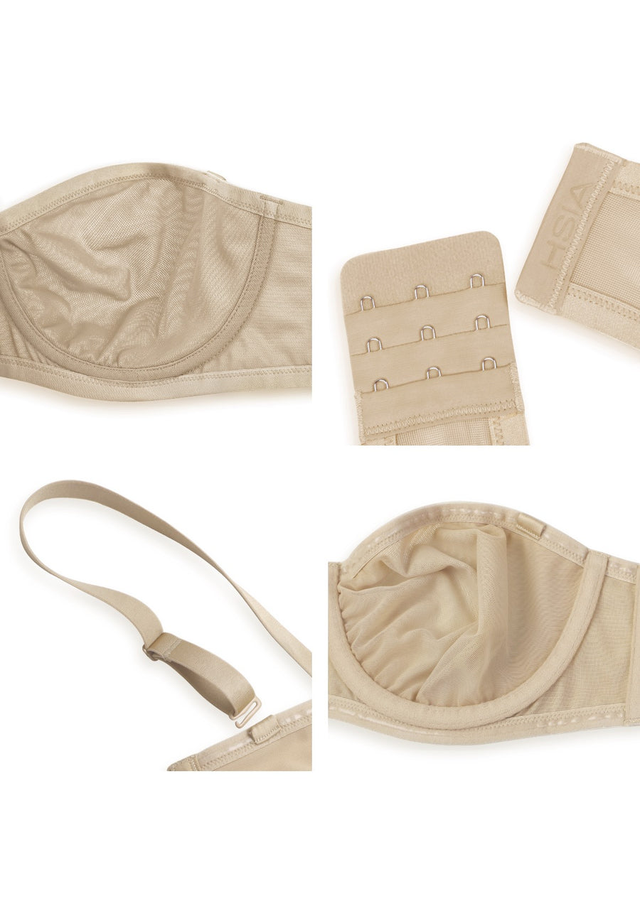 Sheer mesh unlined underwire strapless bra