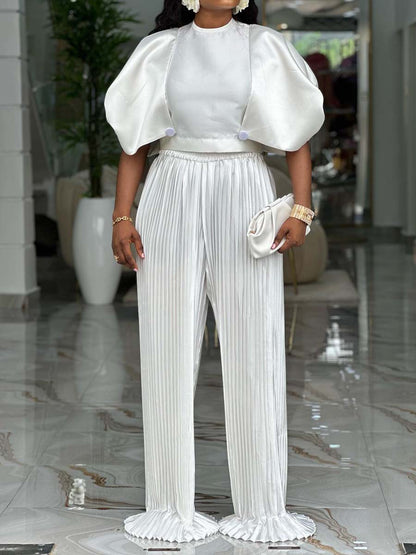 Puff Sleeve Pleated Two Pieces Set