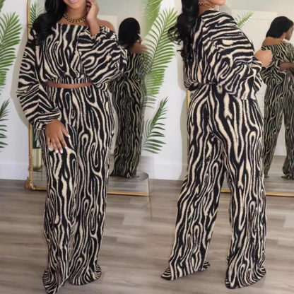 Off-shoulder printed two-piece suit
