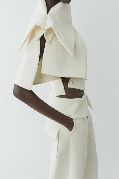 Asymmetric neckline deconstructed top
