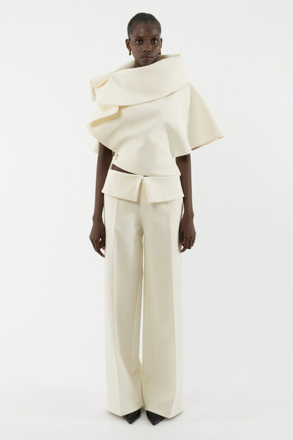 Asymmetric neckline deconstructed top