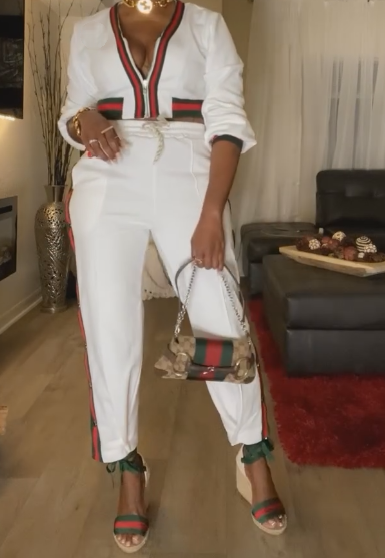 Red and green color matching sports suit