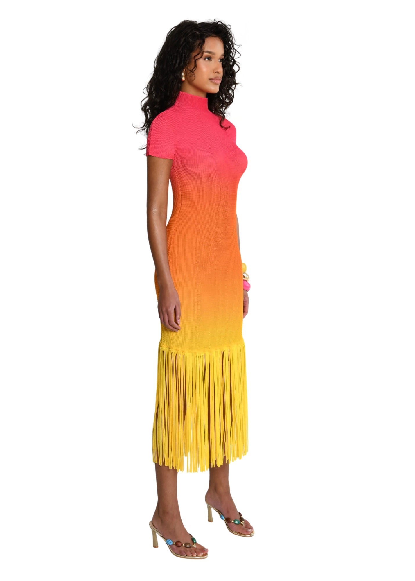 Ombré-effect stretch maxi skirt with fringe detail