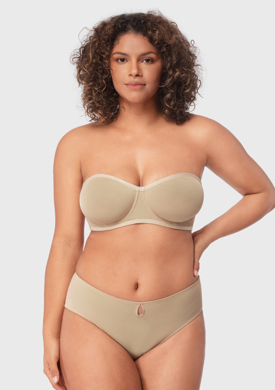 Sheer mesh unlined underwire strapless bra