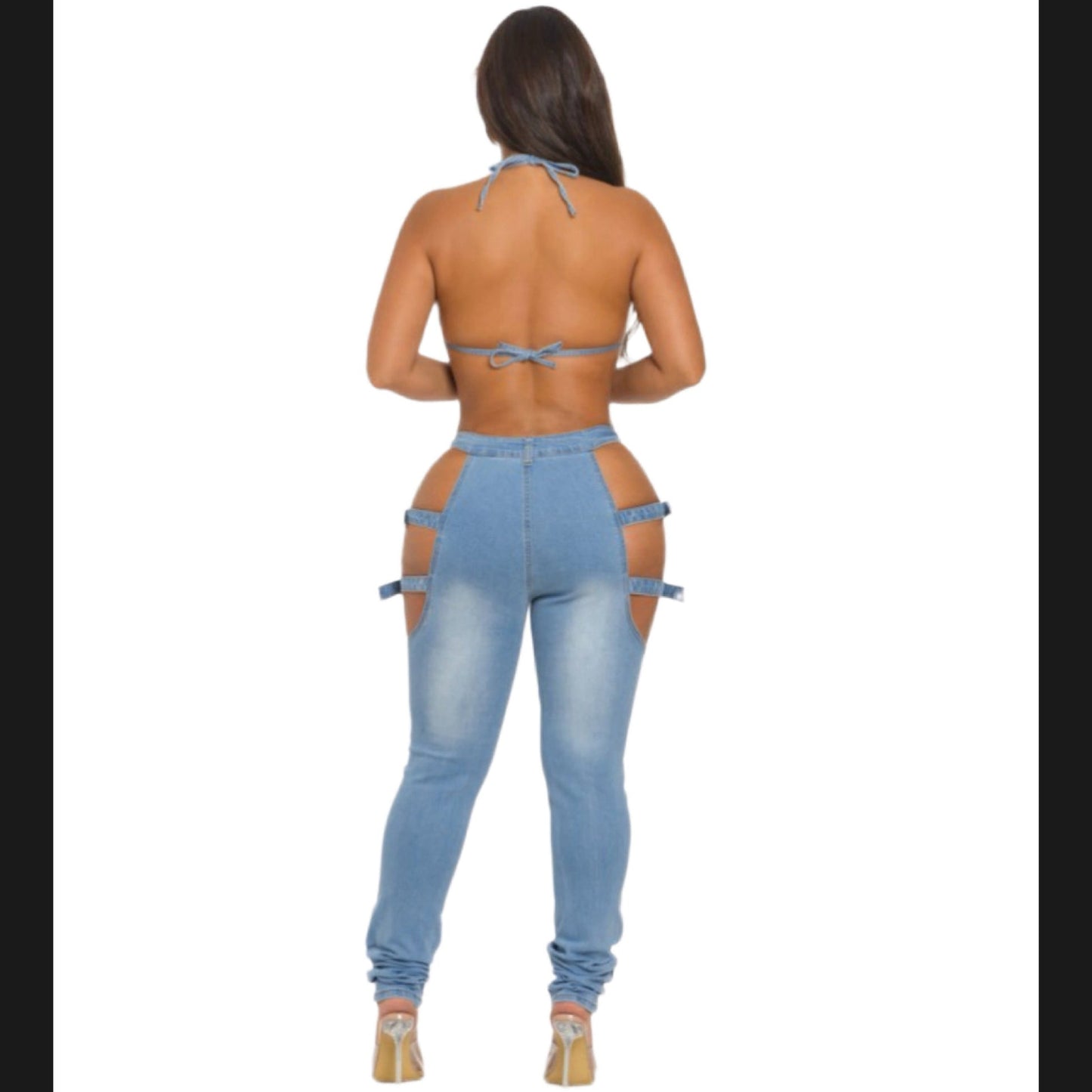 Sequined denim suit