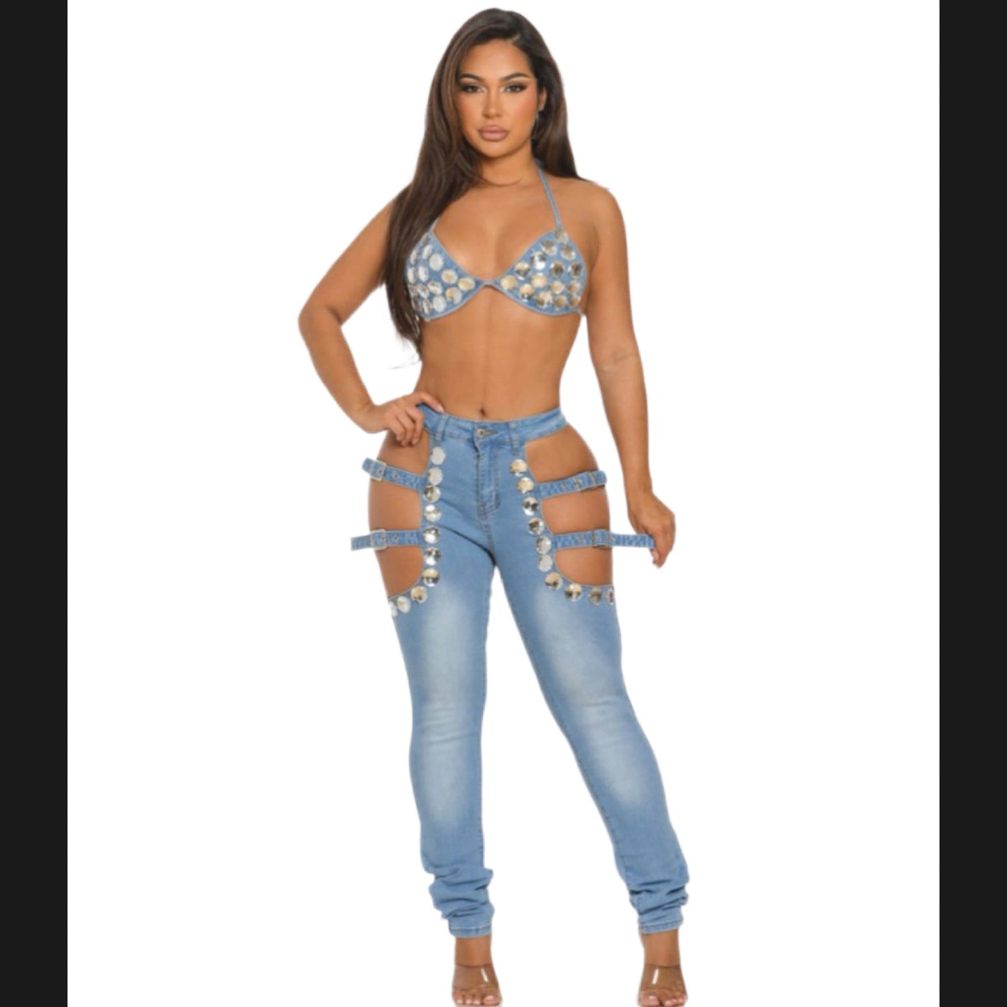 Sequined denim suit
