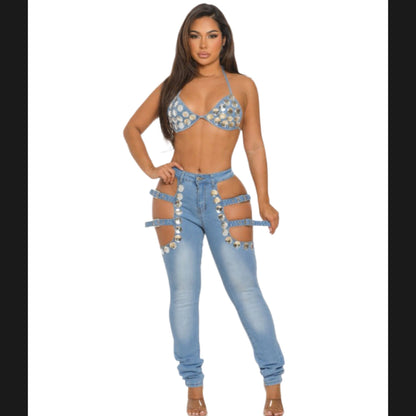 Sequined denim suit