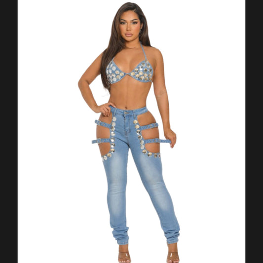 Sequined denim suit