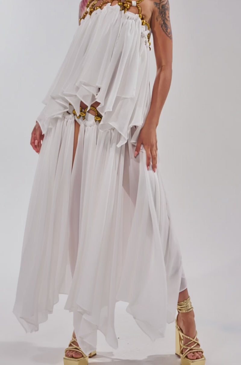Gold chain chiffon suit
