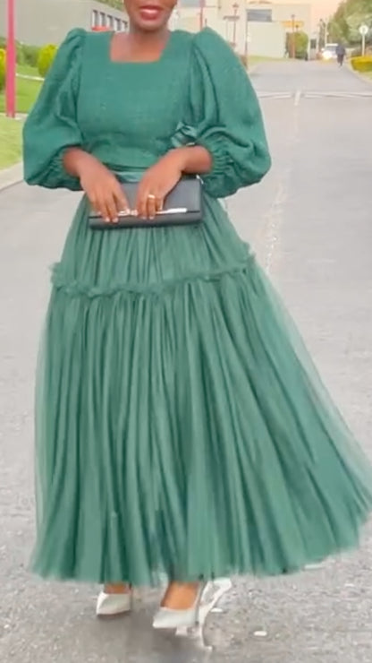 Green Puff Sleeve Top &amp; Tiered Tulle Skirt Co-Ord Set