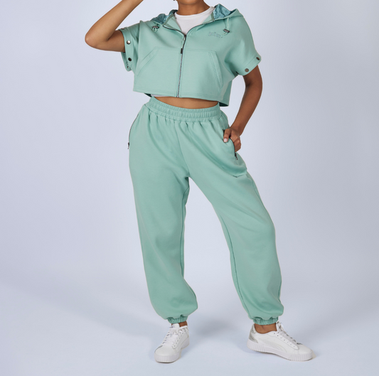 Detachable Lightweight Cropped Zipper Shirt + Sweatpants Set