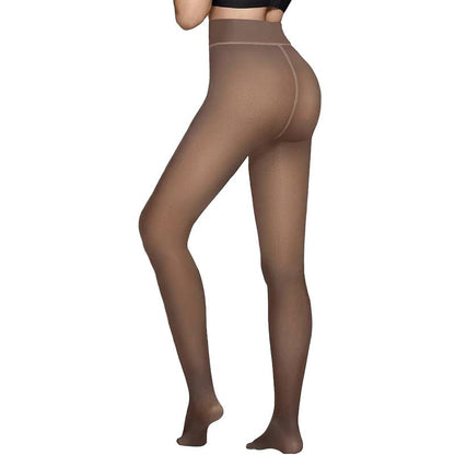 Large size faux see-through fleece leggings for outerwear