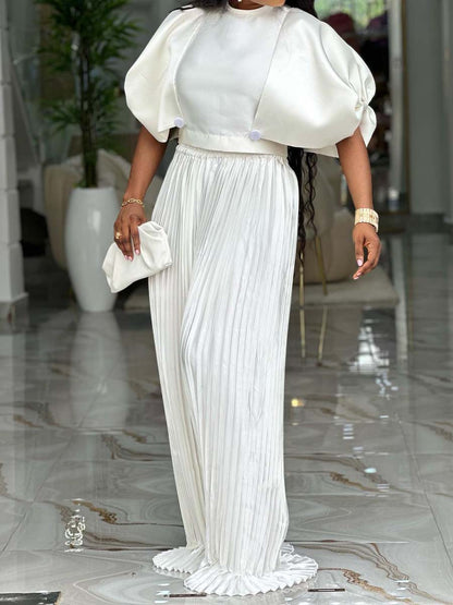 Puff Sleeve Pleated Two Pieces Set