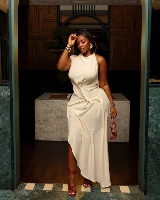 Gathered Asymm Oyster Dres