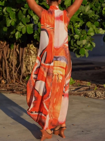 Printed Asymmetric Sleeveless Dress