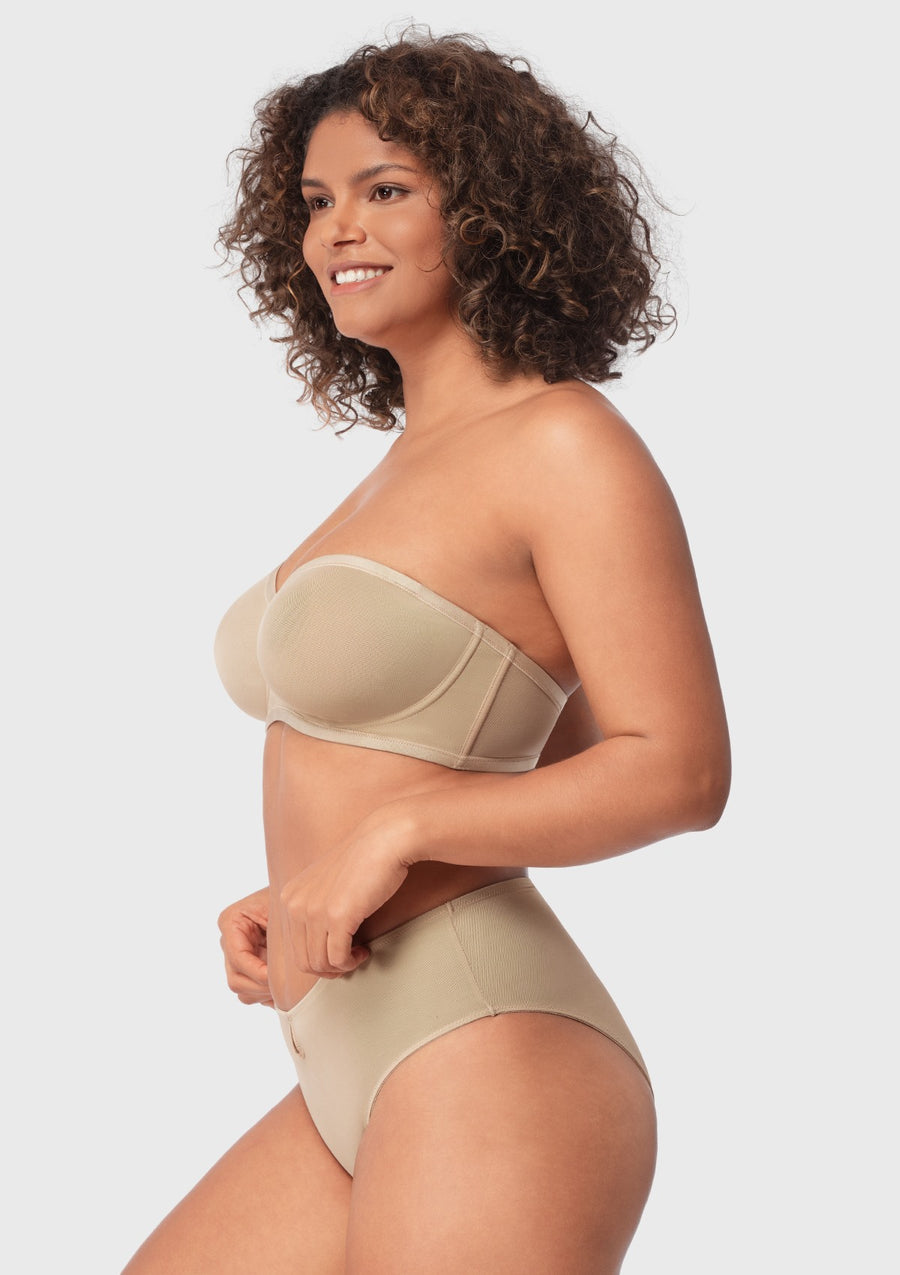 Sheer mesh unlined underwire strapless bra