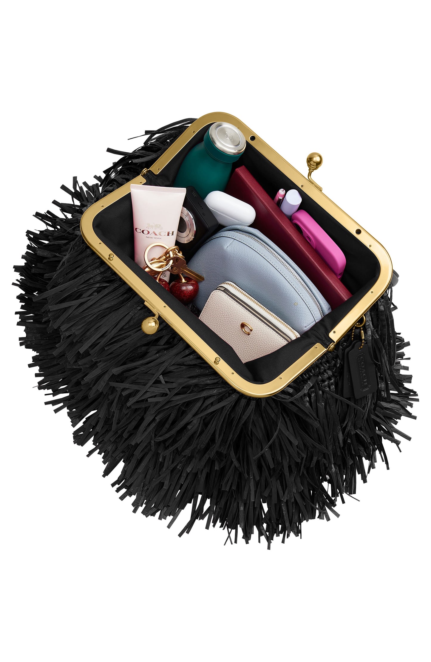Kisslock Fringe Straw Frame Bag
