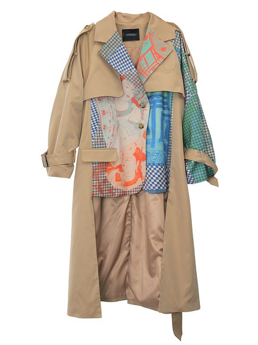 Long patchwork trench coat