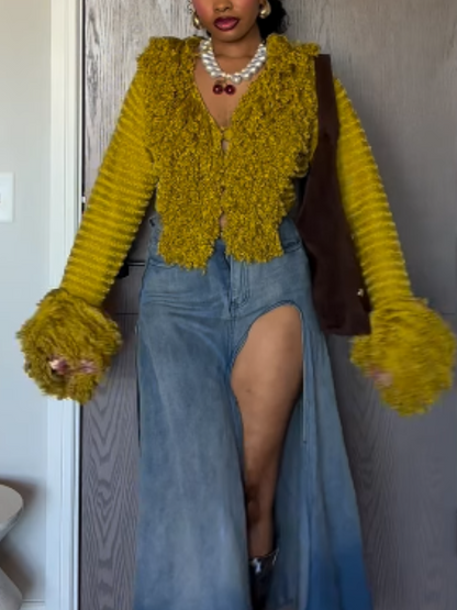 Fringed Knit Coat