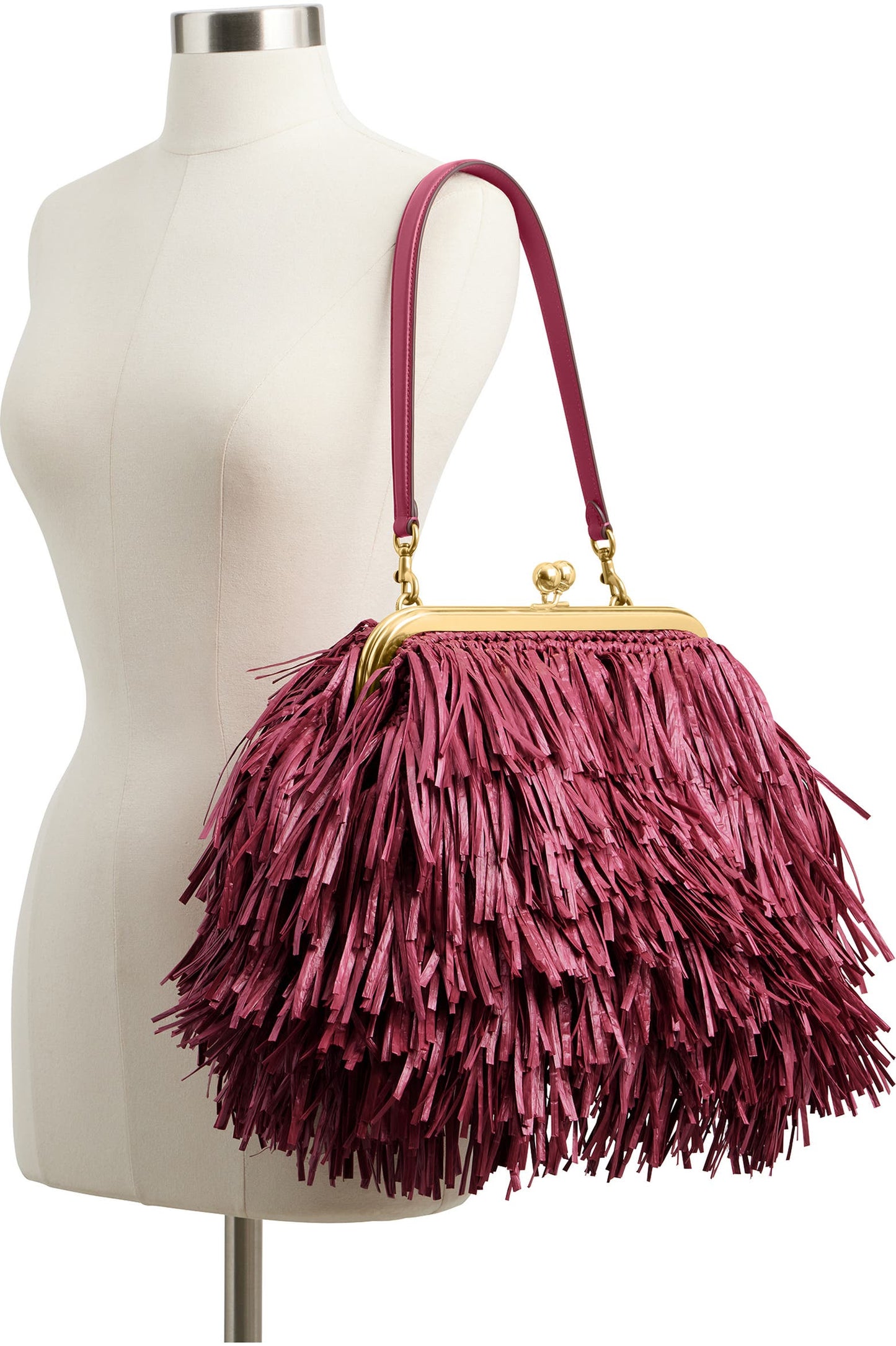 Kisslock Fringe Straw Frame Bag