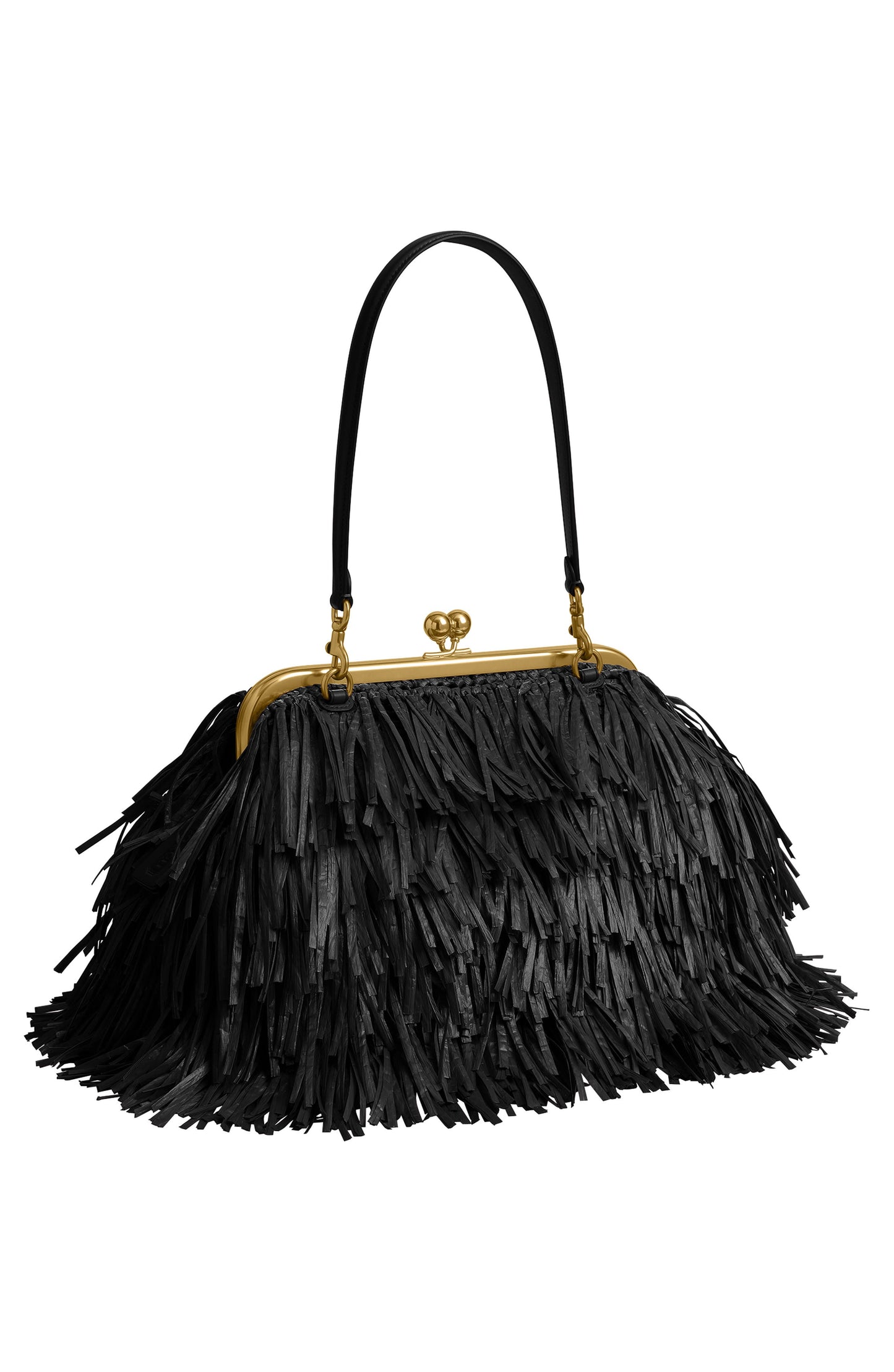 Kisslock Fringe Straw Frame Bag