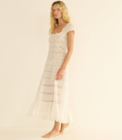 Vintage-style lace maxi dress with spaghetti straps