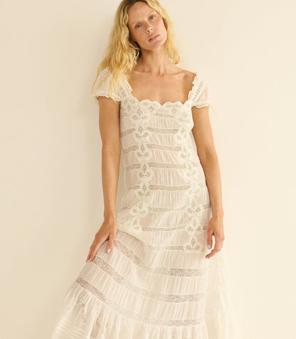 Vintage-style lace maxi dress with spaghetti straps