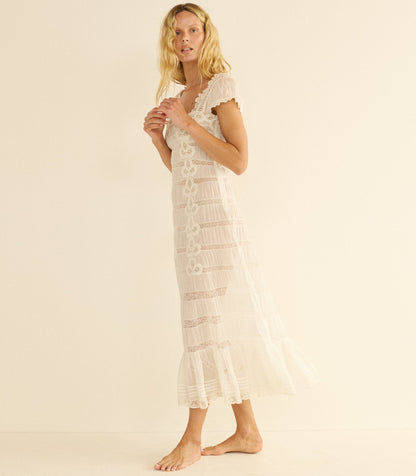 Vintage-style lace maxi dress with spaghetti straps
