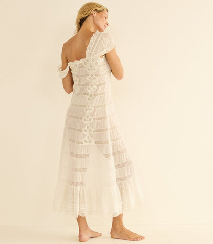 Vintage-style lace maxi dress with spaghetti straps