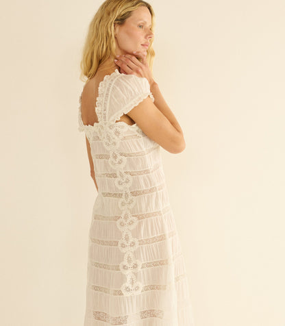 Vintage-style lace maxi dress with spaghetti straps