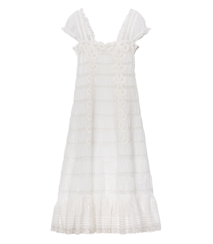Vintage-style lace maxi dress with spaghetti straps