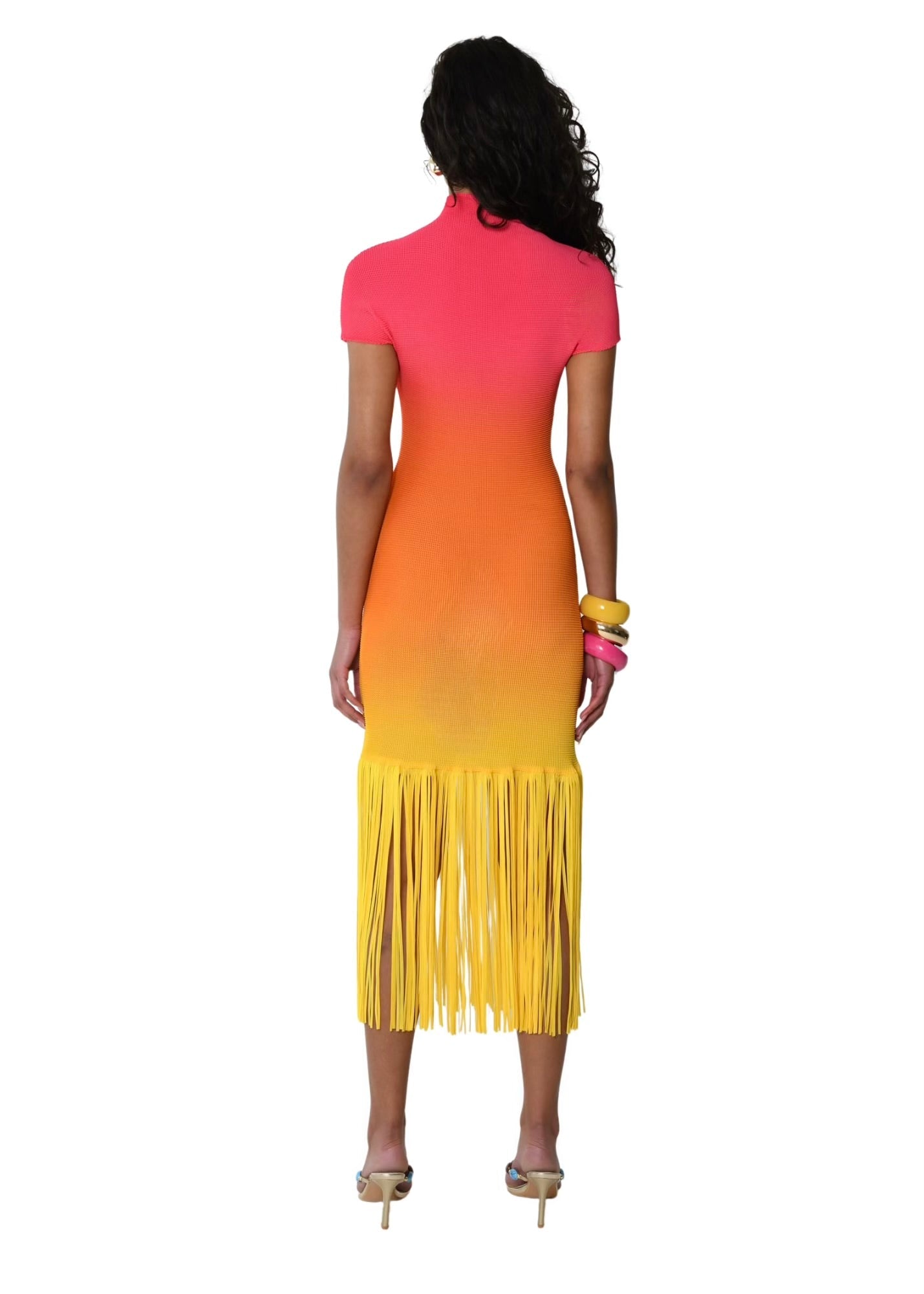 Ombré-effect stretch maxi skirt with fringe detail