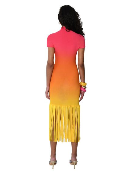 Ombré-effect stretch maxi skirt with fringe detail