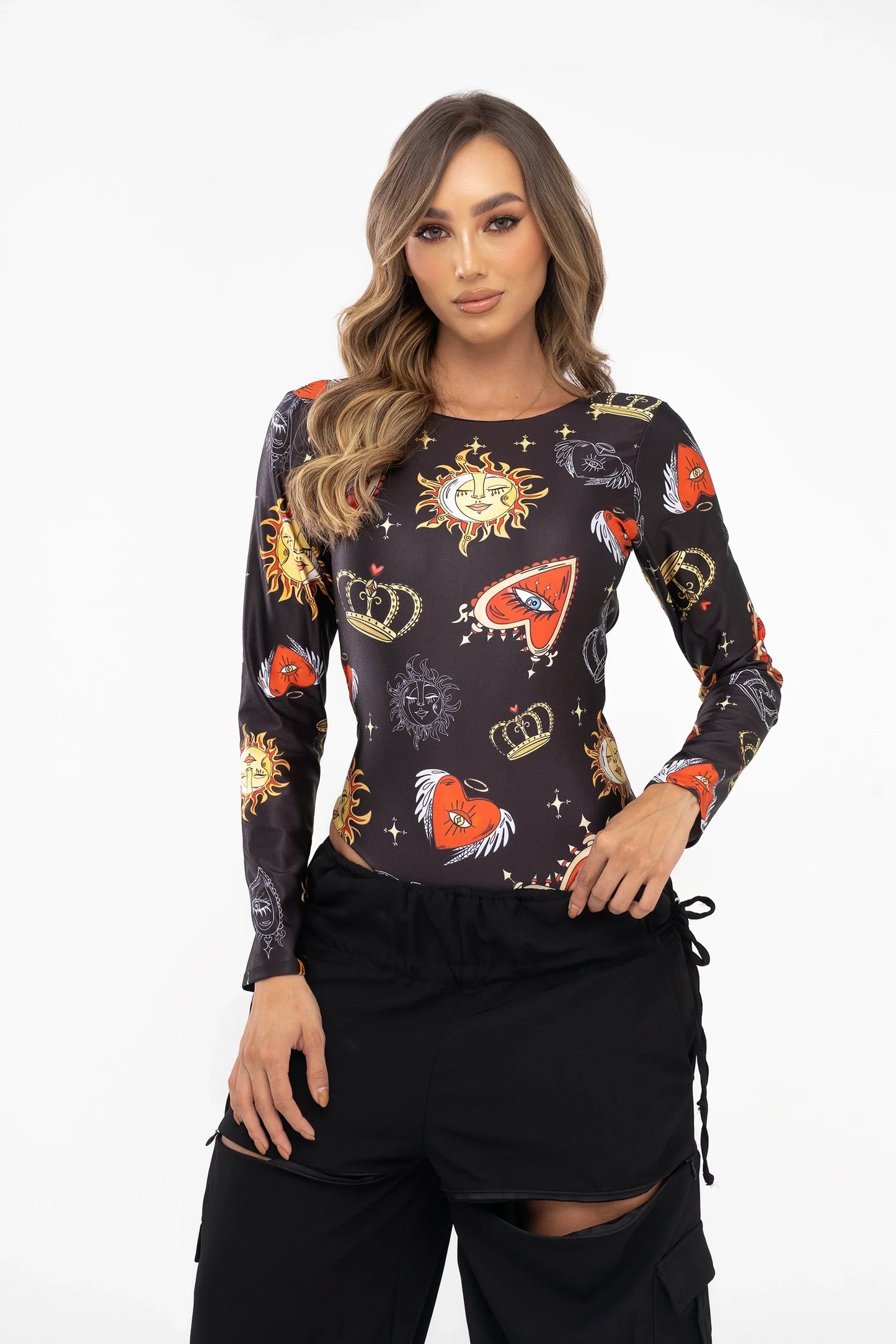 Long sleeve printed jumpsuit