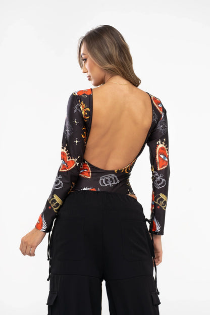 Long sleeve printed jumpsuit