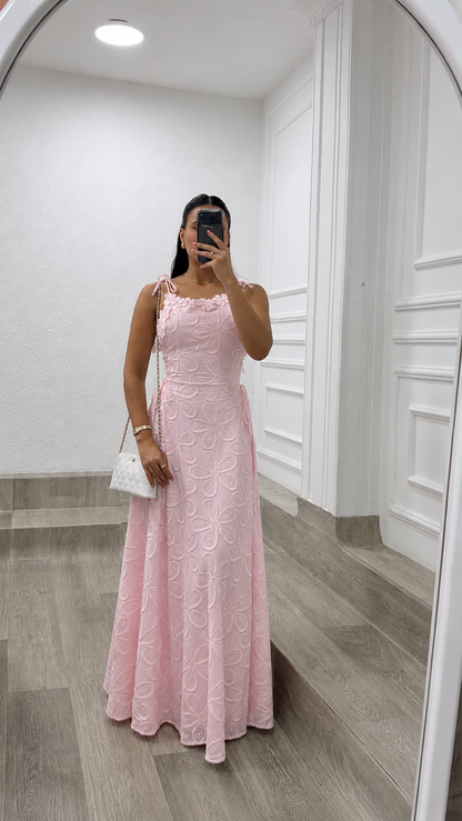 Embroidered lace camisole maxi dress