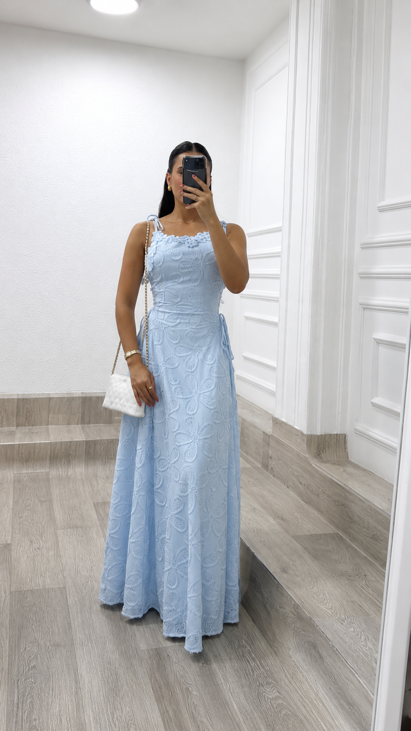 Embroidered lace camisole maxi dress
