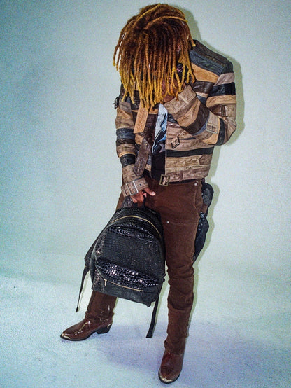 Crocodile-embossed leather backpack