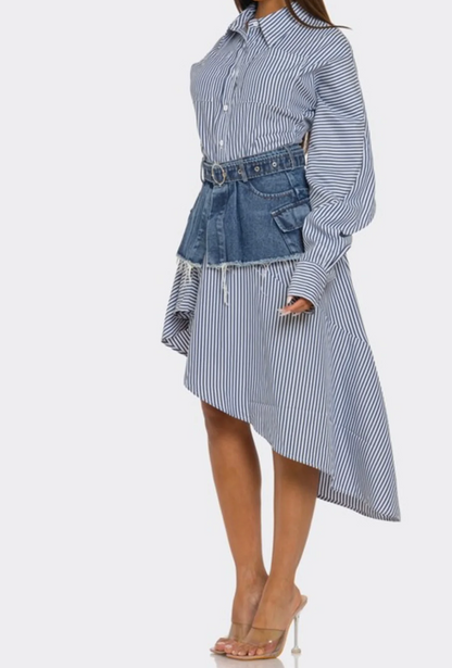Striped shirt dress with denim corset